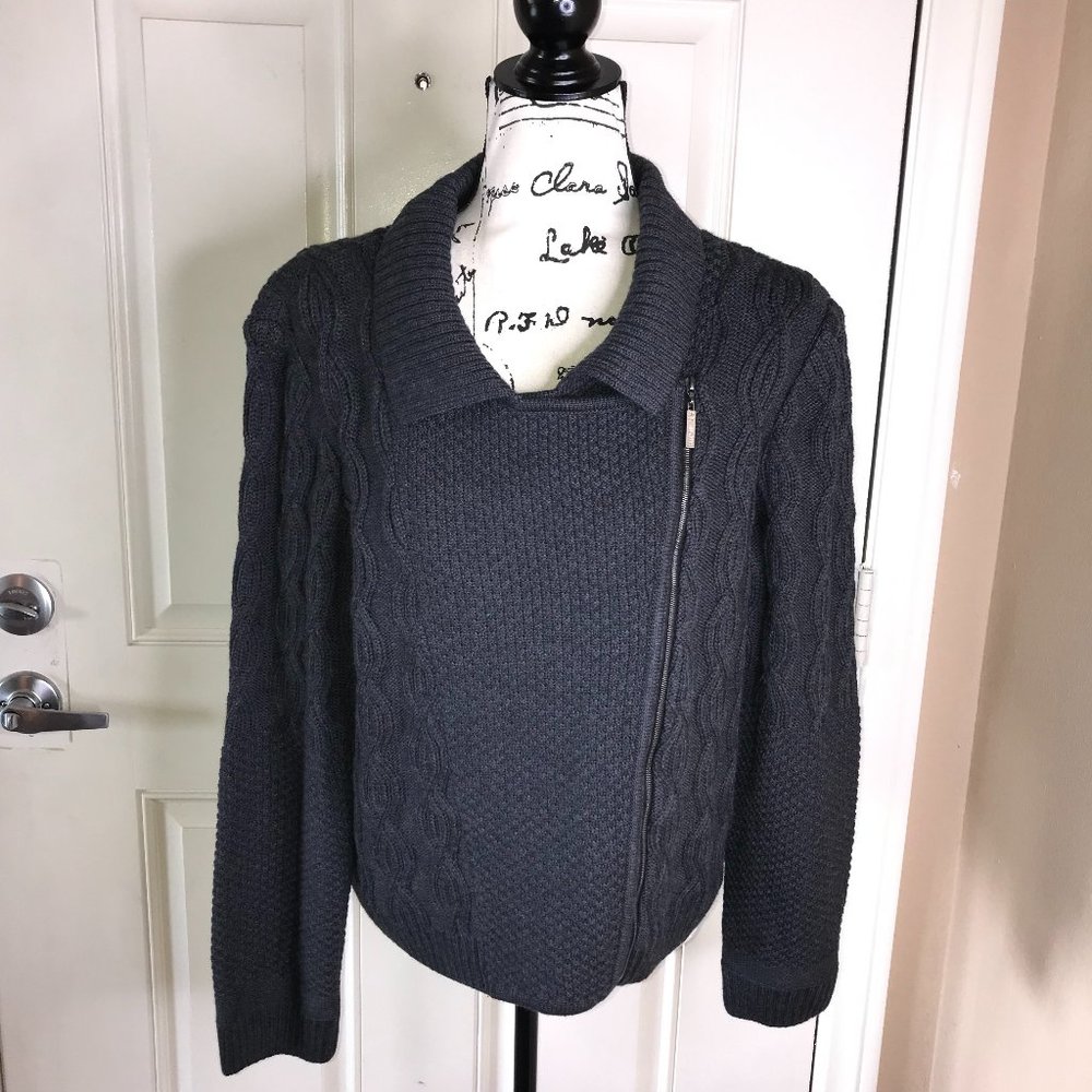 St. John Gray Cable Knit Cardigan